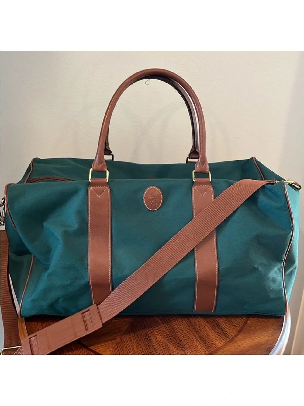 VTG Ralph Lauren Polo Green Duffle Weekender Travel Bag w/Shoulder Strap Pockets